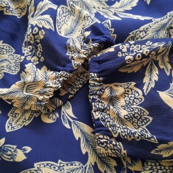 J.Crew Navy Tan Floral Print Ruffle Elastic Turtleneck Long Sleeve Size Small - Picture 7 of 9